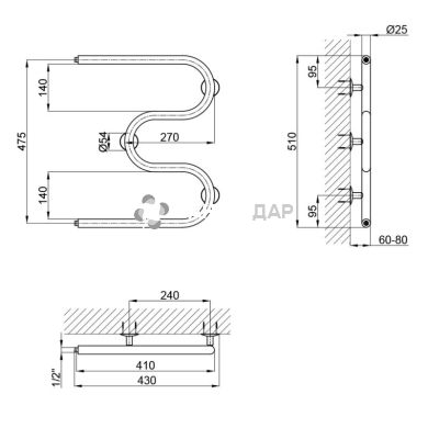 Водяной полотенцесушитель Lidz Snake (CRM) D25х1/2" 500x400