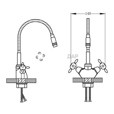 Смеситель для кухни буксовый Potato P5860-11 на гайке излив гибкий