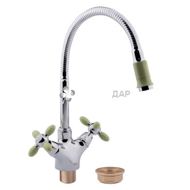 Смеситель для кухни буксовый Potato P5860-11 на гайке излив гибкий