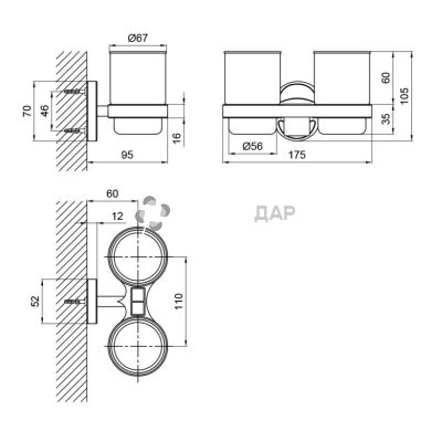 Стакан двойной Lidz (CRG)-114.04.02 с держателем зубных щеток