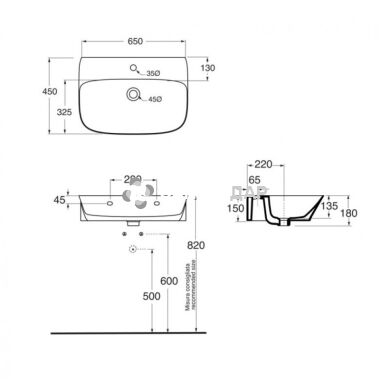 Раковина Prua PRU265MCO1 COTTON навісна/меблева см 65x45xh18 Azzurra