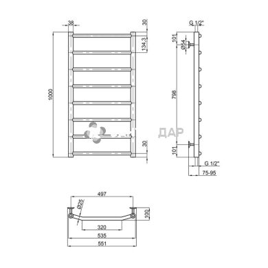 Рушникосушарка водяна Lidz Trapezium (CRM) D38/25 500x1000 P8