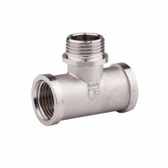 Тройник латунный SD Forte 1/2 ВНВ никель