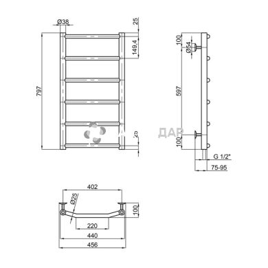 Рушникосушарка водяна Lidz Trapezium (CRM) D38/25 400x800 P6