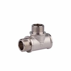 Тройник латунный SD Forte 1/2 ВНН никель