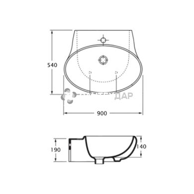 Раковина Clas+CLA200B1/90 підвісна без донного клапану white см 90x50,5xh20 Azzurra