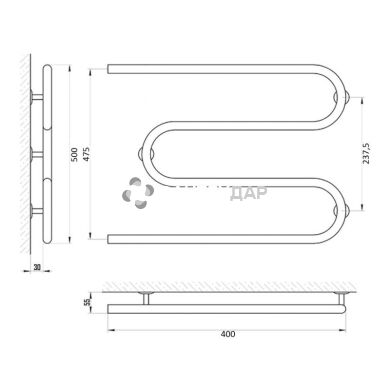 Полотенцесушитель водяной UA Змеевик D25х1/2" 50x40