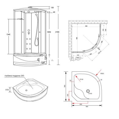 Гідробокс Lidz MAJĄTEK 90x90.TR, високий, скло прозоре, стінки білі