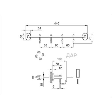 Держатель полотенец QT Liberty ORO 1154-4 4 крючка