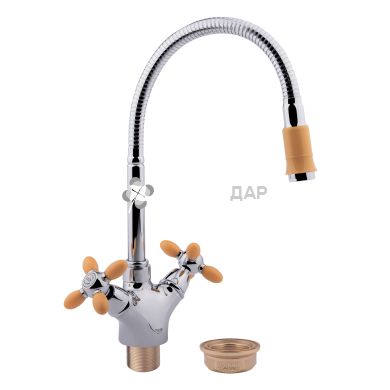 Смеситель для кухни буксовый Potato P5860-10 на гайке излив гибкий