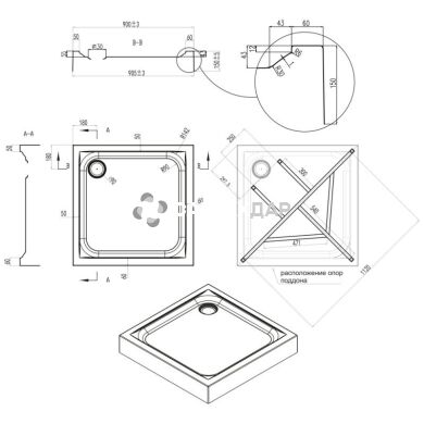 Душовий піддон Q-tap UNISQUARE 309915 квадратний 90x90 низький акрил