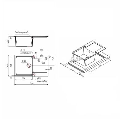 Мийка кухонна Lidz 790x495/230 GRF-13