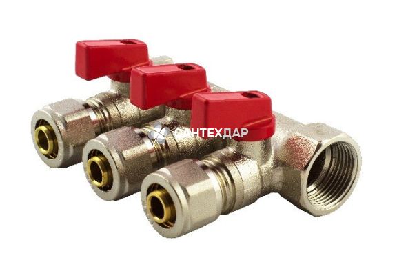 Коллектор с шаровыми кранами и евроконусом FADO 1"x16 мм 4 выхода