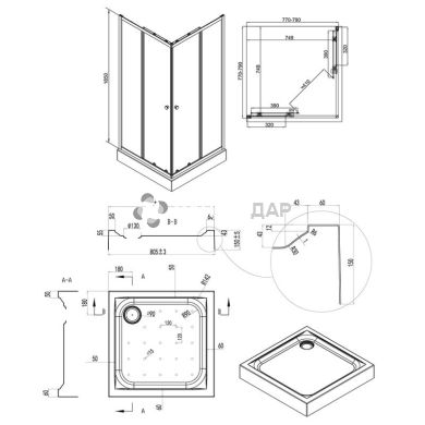 Набор Qtap душевая кабина Presto CRM1088SP5 Pear + поддон Unisquare 308815
