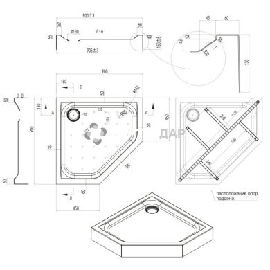 Душовий піддон Q-tap LEOSCORP 309915 п'ятикутний 90x90 низький акрил