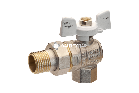 Кран-американка угловой Brass 20 мм 3/4" PN40 белая бабочка