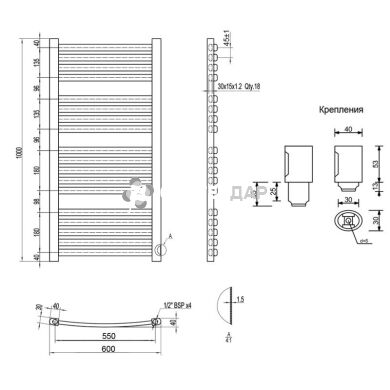 Рушникосушарка водяна Q-Tap Dias (SIL) P18 1000x600 HY