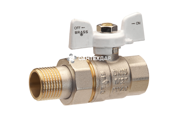 Кран-американка Brass 20 мм 3/4" PN40 прямой белая бабочка