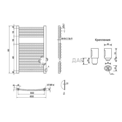 Полотенцесушитель водяной Q-tap Dias (SIL) P15 800x600 HY