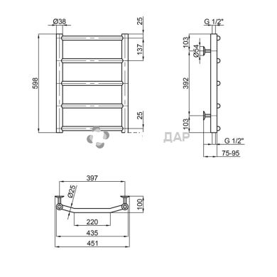 Рушникосушарка водяна Lidz Trapezium (CRM) D38/25 400x600 P5