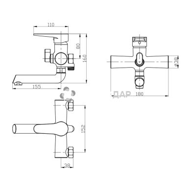 Смеситель для ванной GF Italy 02-005BN-35 New CRM