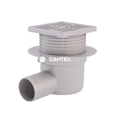 Трап горизонтальный регулируемый ANI Plast TA5604 выпуск 50 мм с пластиковой решеткой 10x10 см