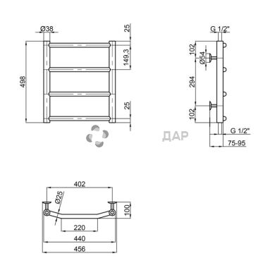 Рушникосушарка водяна Lidz Trapezium (CRM) D38/25 400x500 P4