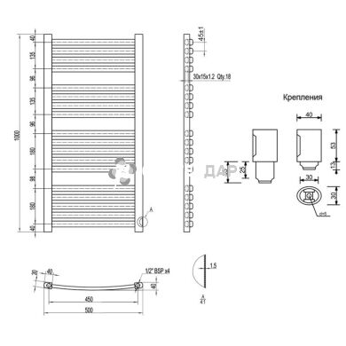 Полотенцесушитель водяной Q-tap Dias (SIL) P18 1000x500 HY