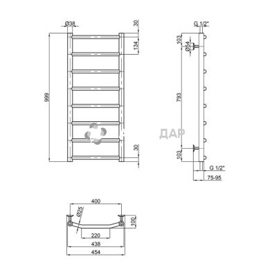 Рушникосушарка водяна Lidz Trapezium (CRM) D38/25 400x1000 P8
