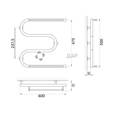 Рушникосушарка водяна UA Змійовик D25 x1/2 "П 50x60