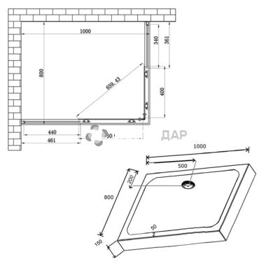 Душова кабіна Lidz Wiezak 100x80 низький скло Linie