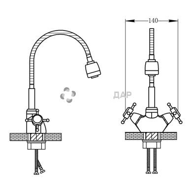 Смеситель для кухни буксовый Potato P5860 на гайке излив гибкий