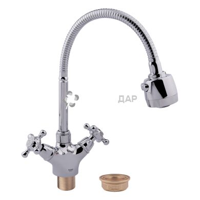Смеситель для кухни буксовый Potato P5860 на гайке излив гибкий