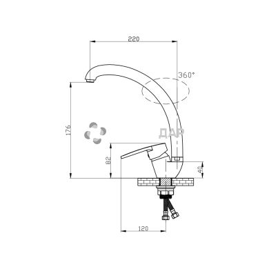 Смеситель для кухни GF Italy 04-008 EF-40 U CRM на гайке