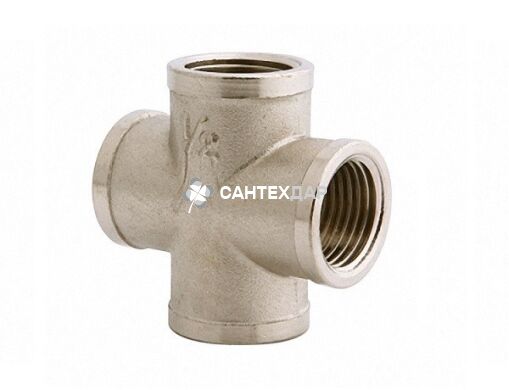 Крестовина латунная Gross 1/2 ВВВВ никель