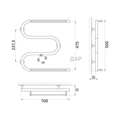 Полотенцесушитель водяной UA Змеевик D25х1/2" П 50x70