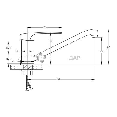 Смеситель для кухни Potato P4933-35 на гайке