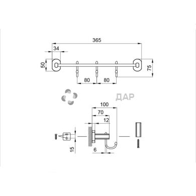 Держатель полотенец QT Liberty ANT 1154-3 3 крючка