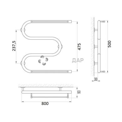 Полотенцесушитель водяной UA Змеевик D25х1/2" П 50x80