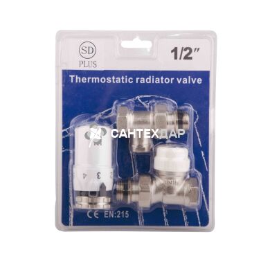 Комплект кранов радиаторных SD 1/2" с термоголовкой прямой