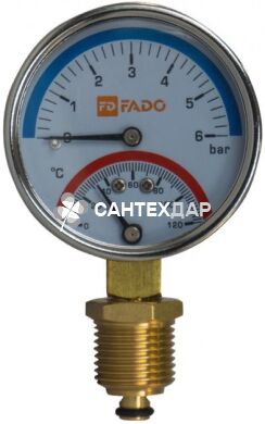 Термоманометр FADO вертикальный 1/2" 120°С 6 бар