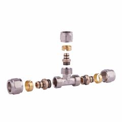 Тройник металлопластиковый обжимной SD Forte 20х20х20 мм