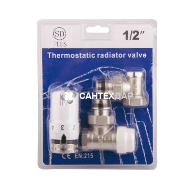 Комплект кранов радиаторных SD 1/2" с термоголовкой угловой
