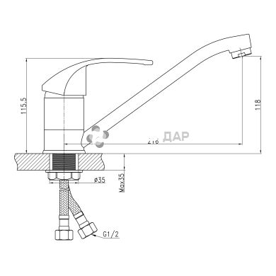 Смеситель кухонный на гайке Q-Tap Mars СRM 003