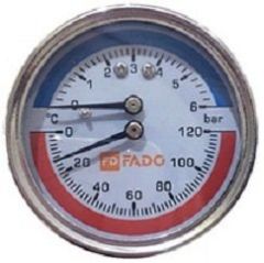 Термоманометр FADO горизонтальный 1/2" 120°С 6 бар