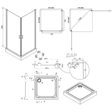 Набор Qtap душевая кабина Gemini CRM1099SC6 Clear + поддон Unisquare 309915