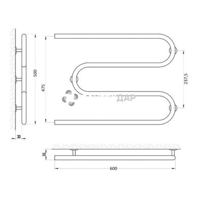Рушникосушарка водяна UA Змійовик D25х3/4" 50x60