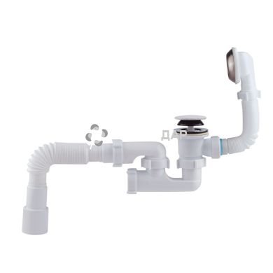 Сифон для ванны с ревизией Krono Plast В0550К с выпуском и переливом 1 1/2 выход 50 мм клик-клак