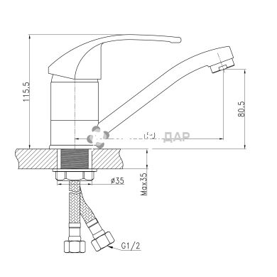 Смеситель кухонный на гайке Q-Tap Mars СRM 003М