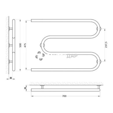 Рушникосушарка водяна UA Змійовик D25х3/4" 50x70